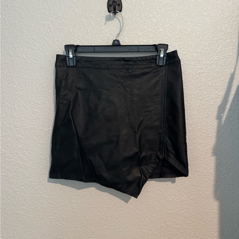 Black leather miniskirt